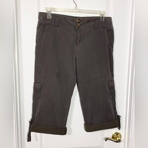 Y2K Anthro Sanctuary SILK Blend Cargo Roll Cuff Capri Pants Vintage Gray Sz 32